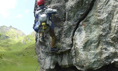 Schwierugkeitsgrad E am Übungsklettersteig